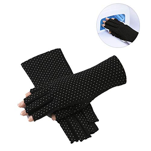 UV Shield Glove Sunblock Fingerless Gloves Manicure UV Protection from UV Drying Lamp for Gel Polish Nail Art UV Protection Driving Gloves Summer Outdoor Gloves for Women and Girl Short and Long,Black