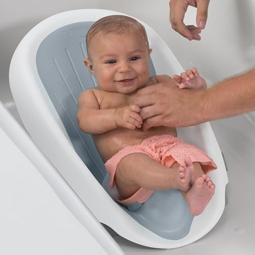 Summer Infant Clean Rinse Baby Bath Seat, Soft Support for Use on the Counter, Sink, or Bathtub, 3 Reclining Positions, Quick-Dry, Use from Birth to Sitting Up - Gray