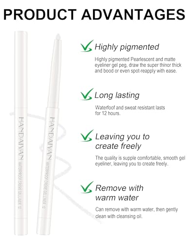 Jutqut 4PCS White Eyeliner, Waterproof Smudge Proof Long-lasting,High-Pigmented Colorful Eye Liner, Retractable