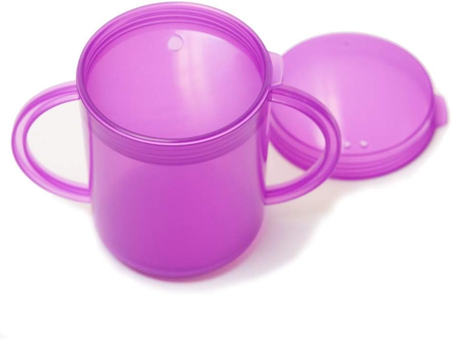 TalkTools Recessed Lid Cup with Handles - 2 Lids Included for Cup or Straw Drinking - Speech Therapy Tool