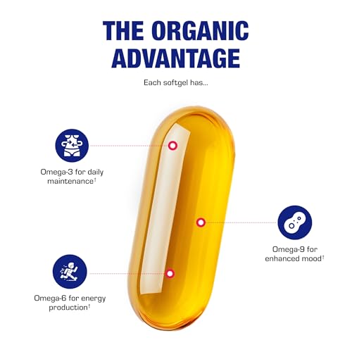 Cold Pressed Organic Flaxseed Oil 1000mg Softgels - Non GMO Organic Flax Seed Oil Softgels Rich in Naturally Occurring Omega 3 6 9 for Full Body Benefits - Fish Free Omega 3 Supplement (180 Softgels)