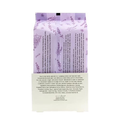 BeautyFrizz Lavender Face Wipes - 120 pcs - Gentle Makeup Remover Wipes for Women - Facial Cleansing Wipe with Aloe, Castor, Vitamin A and E - Extra Soft - Moisturizing
