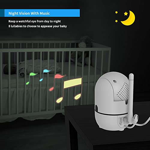 HelloBaby No WiFi Baby Monitor 5 Screen 30-Hour Battery Pan-Tilt-Zoom Video Upgrade with Camera and Audio, Night Vision, VOX, 2-Way Talk, 8 Lullabies and 1000ft Range