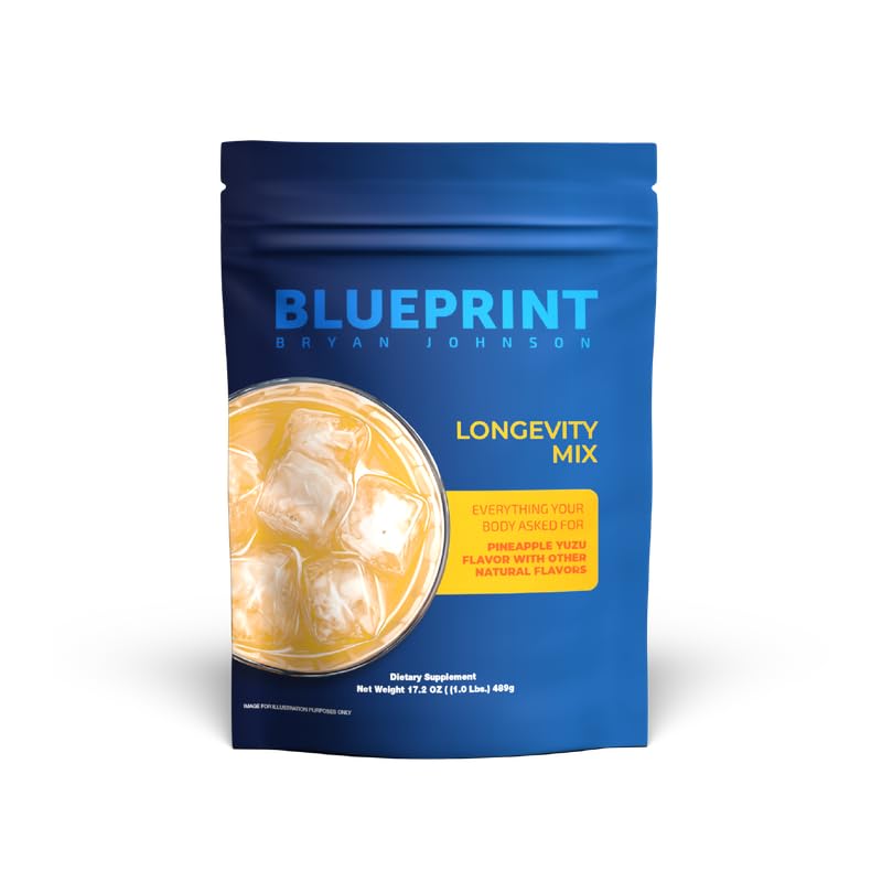 Blueprint Bryan Johnson Longevity Mix - Muscle Builder & Recovery Supplement - Promotes Focus and Stress Relief - Creatine, Ashwagandha, L-Theanine, Calcium - Vegan, Keto Friendly (Pineapple Yuzu)