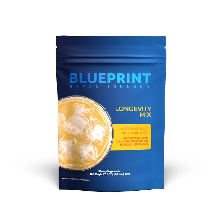 Blueprint Bryan Johnson Longevity Mix - Muscle Builder & Recovery Supplement - Promotes Focus and Stress Relief - Creatine, Ashwagandha, L-Theanine, Calcium - Vegan, Keto Friendly (Pineapple Yuzu)