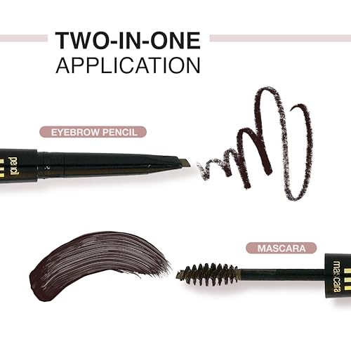 Dual Eye Brow Pencil Natural Espresso - 2-in-1 Eye Brow Pencil and Eyebrow gel Masacara, Stay on All Day, Perfect for Feathering in Hair Like Stroke, Flawless Brows, Cruelty Free