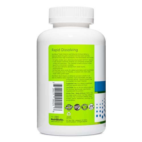 NutriBiotic – Multi Vitamins & Minerals, 180 Ct Capsules (Formerly Hypoallergenic Multiple) | 72 Pure Trace Elements in a Base of Chlorella | Pharmaceutical-Grade & Highly Absorbable | Gluten Free