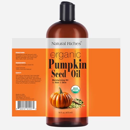 Natural Riches Pumpkin Seed Oil USDA Certified Organic Moisturizer 16oz Pure and Natural Carrier Oil Unrefined, Cold Pressed, Face, Hair, Body & Skin Care Eyelashes,