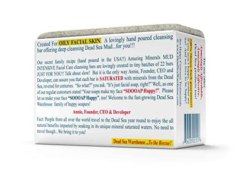 Dead Sea Warehouse – Amazing Minerals Mud Intensive Facial Care Bar – 5.2 OZ – Dead Sea Mud Soap – All Natural – Oily Skin Deep Cleanser – 2-Pack