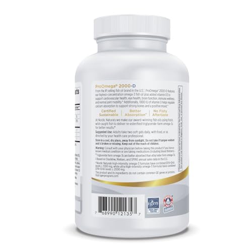 Nordic Naturals ProOmega 2000-D, Lemon Flavor - 2150 mg Omega-3 + 1000 IU D3-120 Soft Gels - Ultra High-Potency Fish Oil - EPA & DHA - Brain, Heart, Joint, & Immune Health - Non-GMO - 60 Servings