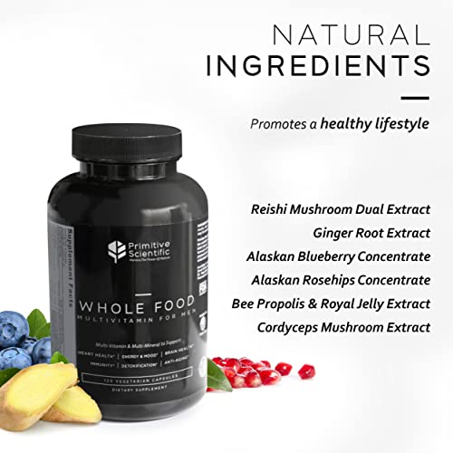 Primitive Scientific Whole Food Multivitamin for Men, Natural & Sugar-Free Formula for Strength, Energy, Immune Support, and More (120 Vegetarian Capsules)