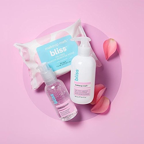 Bliss Makeup Melt Oil-Free Makeup Remover Facial Wipes Ultra-soft w/Chamomile Safe for Sensitive Eyes & Contact Lens Wearers Paraben Free, Cruelty Free 30 Count