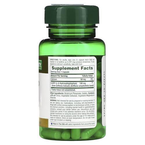 Nature's Bounty 5-HTP Pills and Dietary Supplement, Supports a Calm and Relaxed Mood, 100mg, 60 Capsules