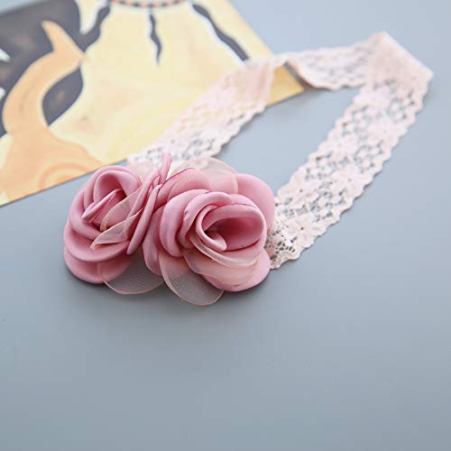 Kercisbeauty Baby Girls Pink Bows Headband Lace Flower Headwear for Toddler Babies Elastic Adjustable Head piece Wreath Halloween Holiday Sunday Headband
