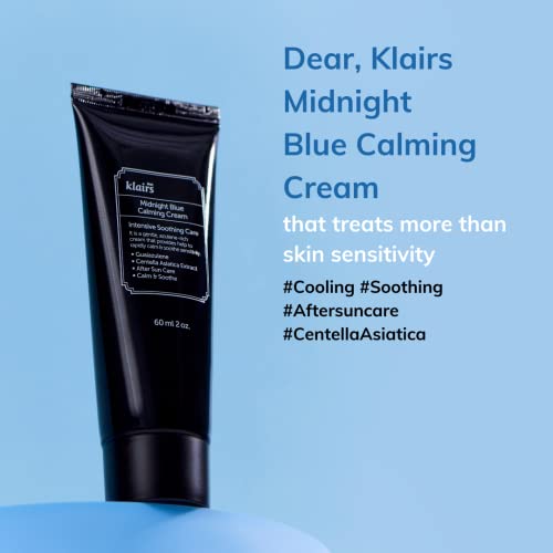 DearKlairs Midnight Blue Calming Cream, Soothing, Redness Relief Moisturizer, Hydrating, Fast Absorbing, Light Texture for Easy Use, For Oily Skin, Sensitive Skin Friendly (2 Ounce (Pack of 1))