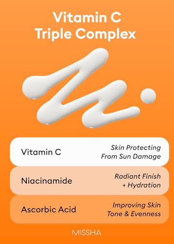 MISSHA All Around Vita C Sunscreen SPF 50/2.36 Fl Oz - Korean Sunscreen for face with Vitamin C for Even Tone, Lightweight, Non-Sticky, Sebum Control
