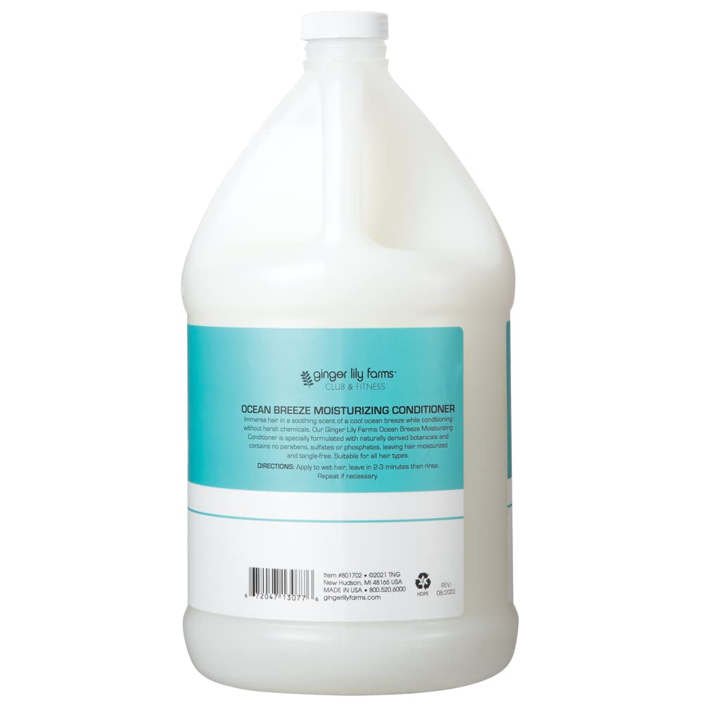 Ginger Lily Farms Club & Fitness Moisturizing Conditioner for Dry Hair, 100% Vegan & Cruelty-Free, Ocean Breeze Scent, 1 Gallon (128 fl oz) Refill