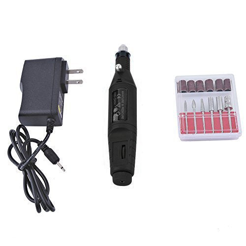 Nail Art Drill Kit File Professional Electric Manicure Pedicure Drill Sander Pen Nail Art Grinder with Multi Sanding Bits and Power Adapter (Black)