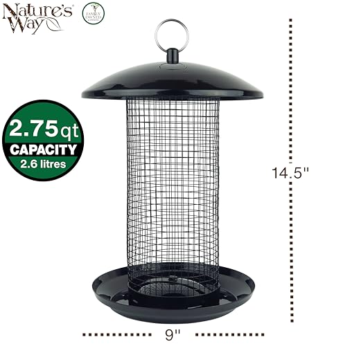 Nature's Way Midnight Metal Mesh Mixed Seed and Peanut Bird Feeder for Wild Birds and Outdoor Décor, 2.75 Quart Capacity, Easy to Clean and Fill with Easy-Cling Mesh, Black