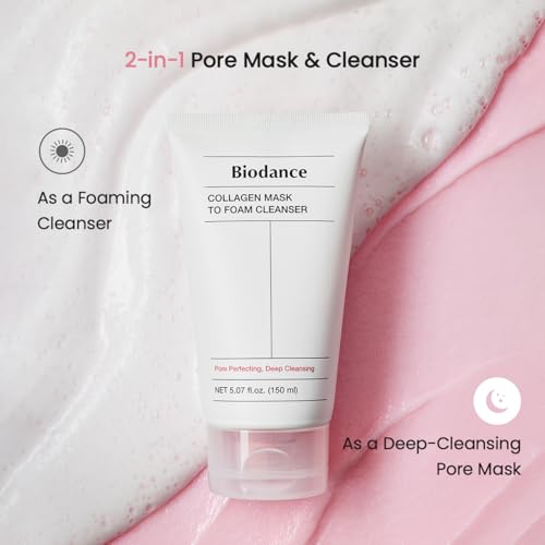 BIODANCE Collagen Mask To Foam Cleanser, Pink Face Wash for Women, 2-in-1 Pore Mask and Hydrating Foaming Facial Cleanser for Sensitive Skin, Oily Skin, Korean Skincare5.07 fl. oz. (150 ml)