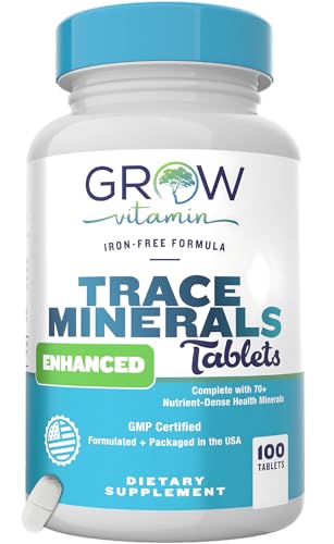 grow vitamin Trace Minerals Enhanced Complex - Complete with 70+ Nutrient-Dense Health Mineral - 100% Natural Ingredients - 100 Tablets