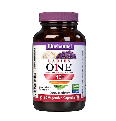 Bluebonnet Nutrition Ladies’ ONE 40+ Whole Food-Bed Multiple, Women Multivitamin for Women 40+, Soy-Free, Non-GMO, Gluten Free, 60 Vegetable Capsules, 60 Servings