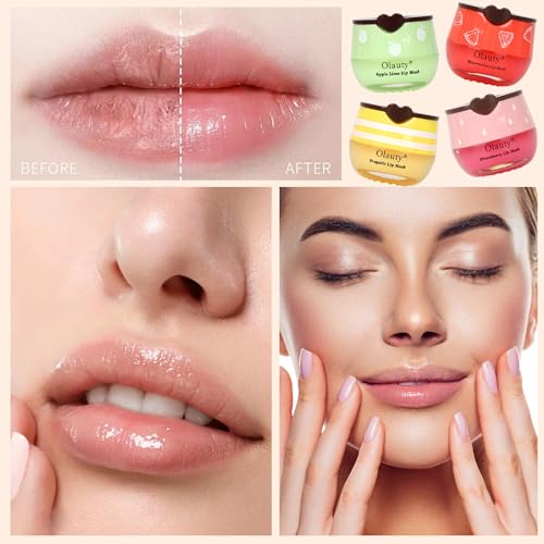 4 PCS Bee Lip Balm Lip Mask Honey Pot, Honey & Strawberry & Watermelon & Apple Lime Lip Sleeping Mask Propolis Moisturizing Lip Balm with Stick, Hydrating Prevention Dry & Cracked