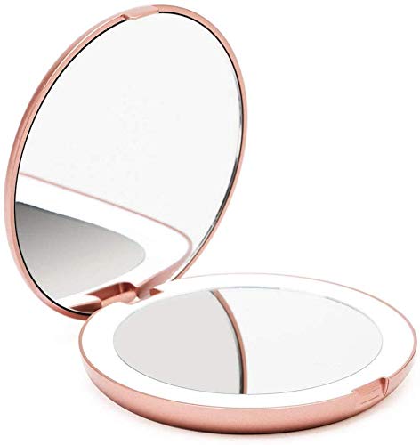 Fancii LED Lighted Travel Makeup Mirror, 1x/10x Magnification - Daylight LED, Compact, Portable, Large 5 Wide Illuminated Folding Mirror (Lumi) Rose Gold