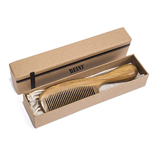 BEINY BEINY Natural Green Sandalwood Comb - Anti Static Wooden Hair Comb with Thickening Round Handle for Hair Health and Festival Gift