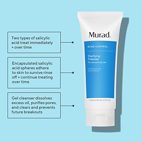 Murad Clarifying Cleanser - Acne Control Salicylic Acid & Green Tea Extract Face Wash - Exfoliating Acne Skin Care Treatment Backed by Science, Travel 2 Oz