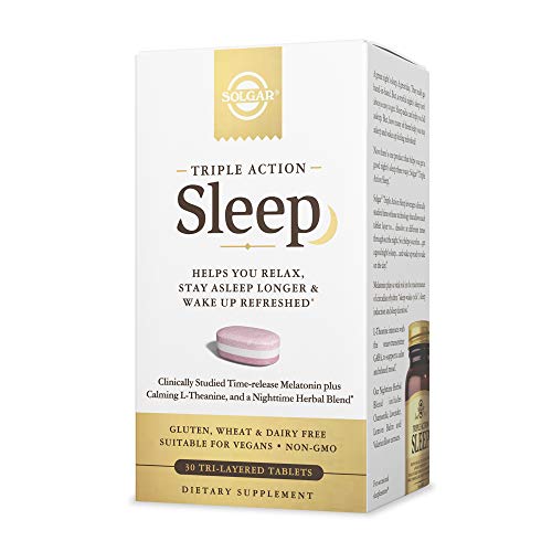 Solgar Triple Action Sleep, 30 Tri-Layer Tablets - Time-Release Melatonin & L-Theanine Plus Herbal Blend - Helps You Relax, Fall Asleep Fast & Stay Asleep Longer - Non-GMO, Gluten Free - 30 Servings