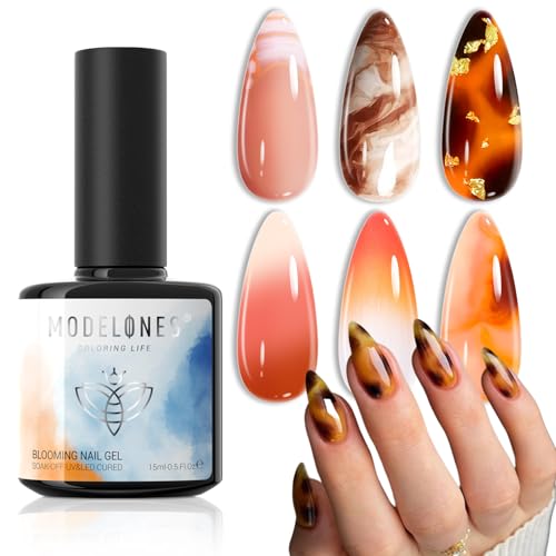 modelones Blooming Gel Nail Polish, 15 ml Clear Nail Art Accessories Stuff for Spreading Effects, Floral Print, Marble, Watercolor Design
