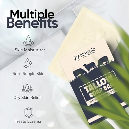 Beef Tallow Soap Bar – All Natural Grass Fed Tallow Soap Unscented – Moisturizing Face & Body Wash Great for Eczema, Dry, Itchy, Sensitive Skin – Handcrafted Bath Soap for Adults, Kids, Made in USA