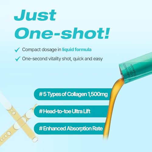 VITALBEAUTIE Liquid Collgen for Women, SuperCollagen Lift Shot - Premium Multi Collagens Peptides Type I, II, III, V, X 1500mg with Hyaluronic, Vitamin C, Third Party Certified, High Absorption