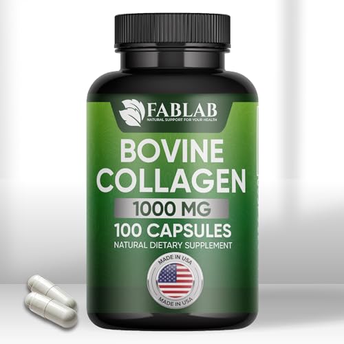 FabLab Bovine Collagen Type I Supplement - Nutritional Supplement for Joint, Nerve & Bone Support - Non-GMO, Anti-Aging Dietary Product with Hydrolyzed Peptides - 100 Capsules