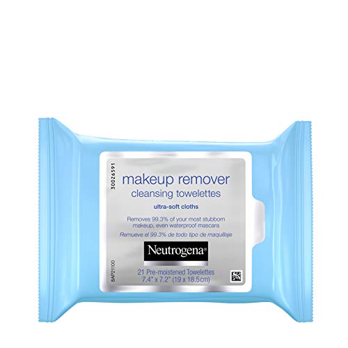 Neutrogena Makeup Remover Cleansing Facial Towelettes, Daily Gentle Face Wipes to Remove Oil, Dirt, & 99.3% of Makeup, Safe for Sensitive Eyes, Alcohol Free Wipes in Resealable Pack, 21 ct