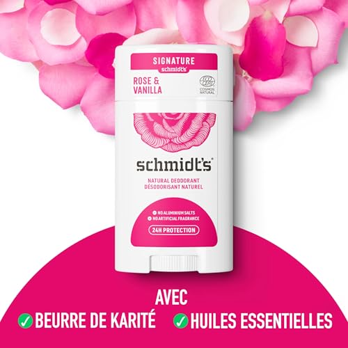 Schmidt's Aluminum-Free Vegan Deodorant Rose & Vanilla with 24 Hour Odor Protection for Women and Men, Natural Ingredients, Cruelty-Free, 2.65 oz