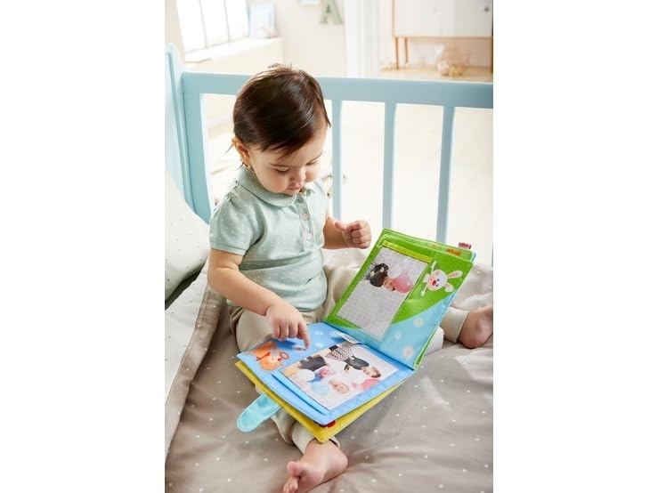HABA My First Photo Album - Soft Fabric Baby Book, Baby Album Fits (8) 4x6 Photos, Sensory Toys for Babies, Baby Books 12-18 Months & Up