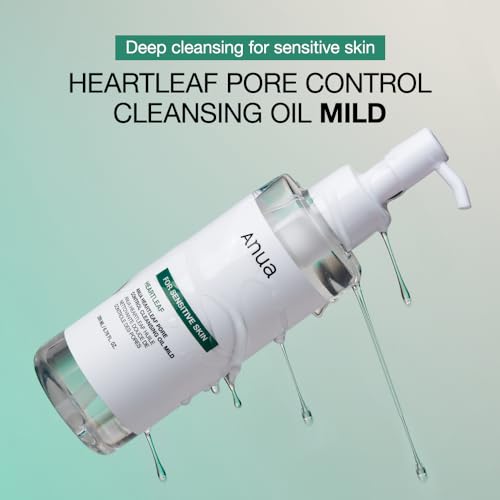 ANUA Heartleaf Pore Cleansing Oil MILD, Sensitive Skin Face Wash, Oil Cleanser for Face, Makeup Blackhead Remover, Korean Skin Care, Non-Comedogenic, Fragrance Free 6.76 fl oz(200ml)