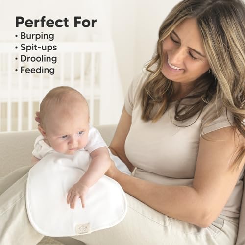 Organic Burp Cloths Baby Boy & Girl - 5-Pack Super Absorbent Cotton Burping Cloths for Babies, Soft & Plush Newborn Spit Up Rags, Infant Towels for Milk Spit Up, Unisex, Large 21 x 10 (Soft White)