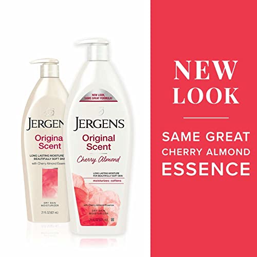 Jergens Original Scent Dry Skin Moisturizer, Body and Hand Lotion, for Long Lasting Skin Hydration, 21 Ounce, with HYDRALUCENCE blend and Cherry Almond Essence
