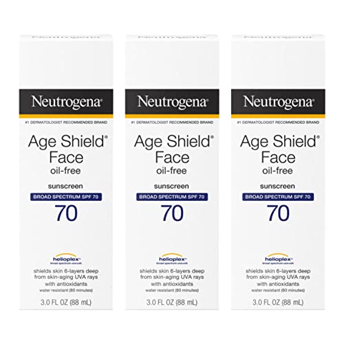 Neutrogena Age Shield Face Oil-Free Sunscreen Lotion with Broad Spectrum SPF 70, Non-Comedogenic Moisturizing Sunscreen to Help Prevent Signs of Aging, PABA-Free, 3 fl. oz (Pack of 3)