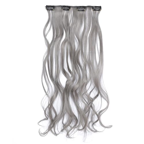SWACC Women 20 Inches Curly Full Head 7 Separate Pieces Heat Resistance Synthetic Hair Clip in Hair Extensions (Grey)