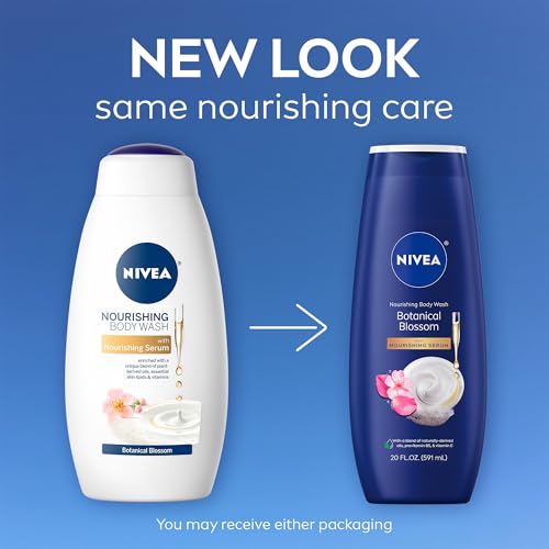 NIVEA Nourishing Botanical Blossom Body Wash with Nourishing Serum, Moisturizing Body Wash for Women, Enriched with Provitamin B5 and Vitamin E, 20 Fl Oz Bottle