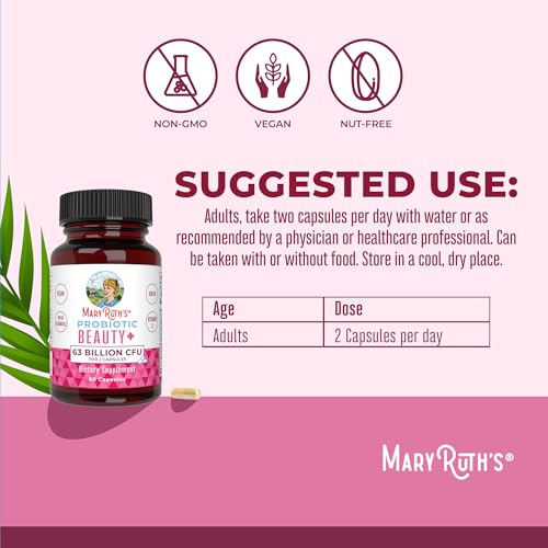 MaryRuth Organics Probiotic Beauty Capsules | Collagen Boost | 1 Month Supply | Vegan Collagen & Probiotic Capsules for Hair, Skin, and Nails | with Biotin for Adults | Non-GMO | 60 Count