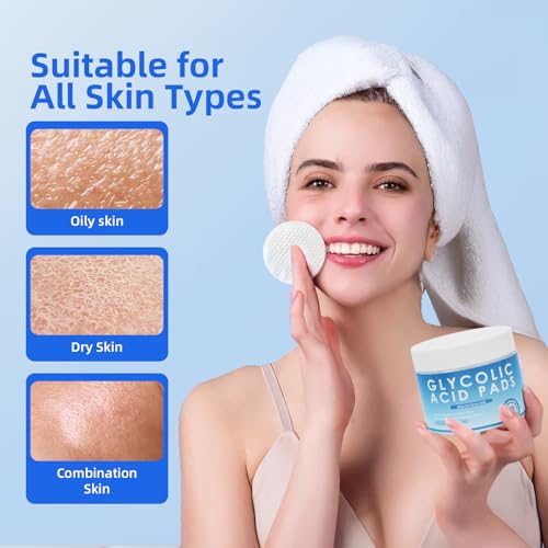 Glycolic Acid Pads, 10% Ultra Pure Glycolic Acid & 2% Salicylic Acid, Exfoliating Peel Pads for Face, Effective Chemical Peel, Keeps Skin Smooth and Prevents Wrinkles and Lines - 60 Pads