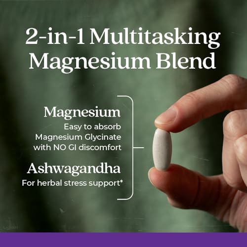 New Chapter Magnesium + Ashwagandha Supplement, 325 mg with Magnesium Glycinate, Calm & Relaxation, Muscle Recovery, Heart & Bone Health, 2.5x Absorption, Gluten Free, Non-GMO - 30 ct (1 Month Supply)