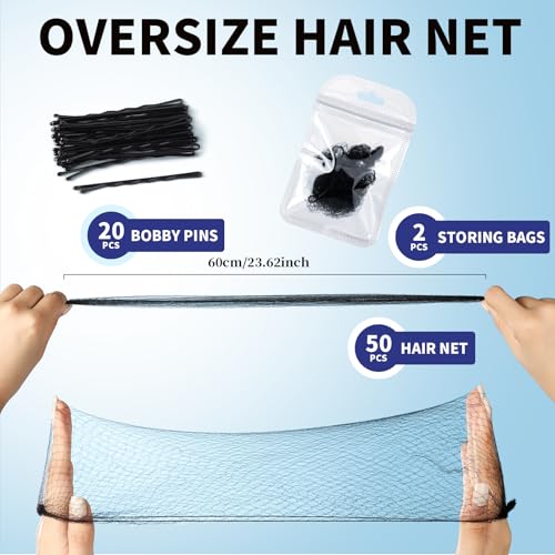 Teenitor Hair Nets for Food Service Workers, 50pcs 24inch Hair Net Hairnets for Foodservice, Black Hair Nets for Women Hair Nets for Buns, Kitchen Hair Nets for Men Bun Nets for Ballet Girls