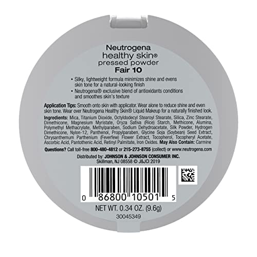 Neutrogena Healthy Skin Pressed Makeup Powder Compact with Antioxidants & Pro Vitamin B5, Fair 10,.34 oz, Pack of 2