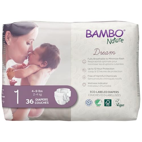 Bambo Nature Hypoallergenic Baby Diapers, Eco-Labelled Sustainable Diapers, Enhanced Leakage Protection, Totally Chlorine-free, Skin Friendly, and Super Absorbent - Size 1 (36 Count)